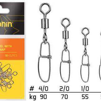 Delphin Karabinka s obratlíkem Rolling Swivel with Crosslock Snap B-04 10ks - Velikost 4/0 90kg