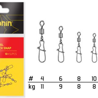 Delphin Karabinka s obratlíkem Rolling Swivel with Fastlock Snap B-01 10ks - Velikost 8/8kg