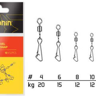 Delphin Karabinka s obratlíkem Rollings Swivel with Hooked Snap B-03 10ks - Velikost 8/12kg