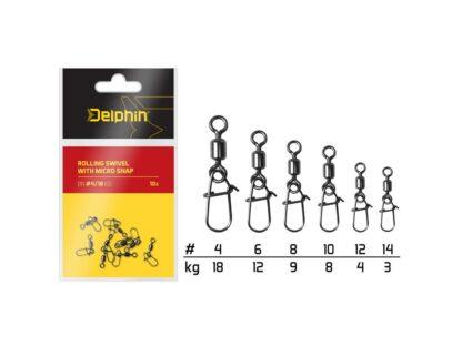 Delphin Obratlík S Karabinkou Rolling Swivel With Micro Snap /10ks Varianta: 14/3kg